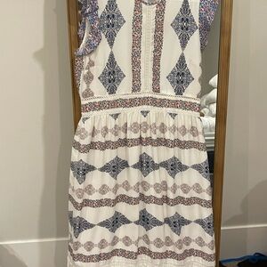 LOFT White and Blue Patterned Dress